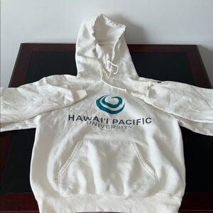 Champion White Hoodie with Blue and Green Logo